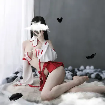 Japonski Kimono Obleko Anime Devica Cosplay Kostume Ženske Enotna Cosplay Obleko Luštna Dekleta Seksi Srce Bikini Perilo Set 4471